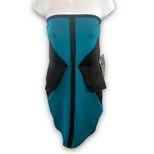 Vintage 80’s Style Sienna Mandee Tube Top Blue Black Bodycon Dress Size Large